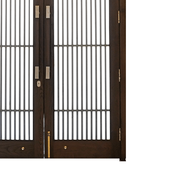Artisanal Craftsmanship: Modern Wooden Door with Iron Lines Design