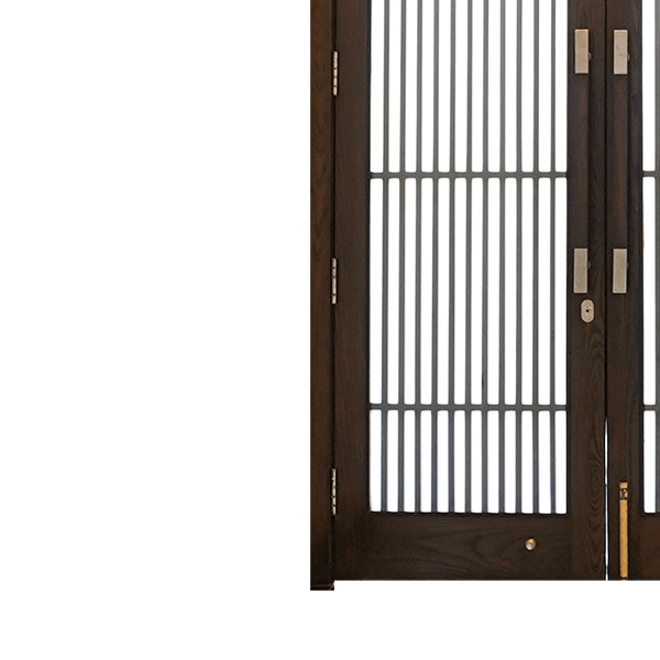 Artisanal Craftsmanship: Modern Wooden Door with Iron Lines Design