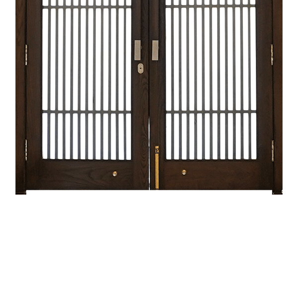 Artisanal Craftsmanship: Modern Wooden Door with Iron Lines Design