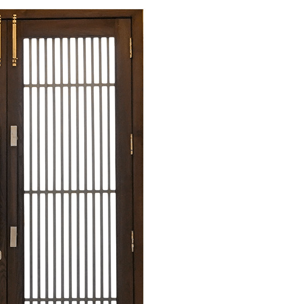 Artisanal Craftsmanship: Modern Wooden Door with Iron Lines Design