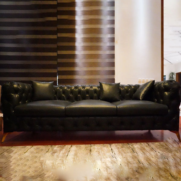 Traditional Black Three-Seater Sofa